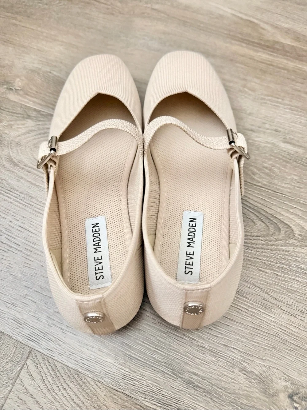 Steve Madden Beige Knit Mary Jane Flats with Buckle Strap